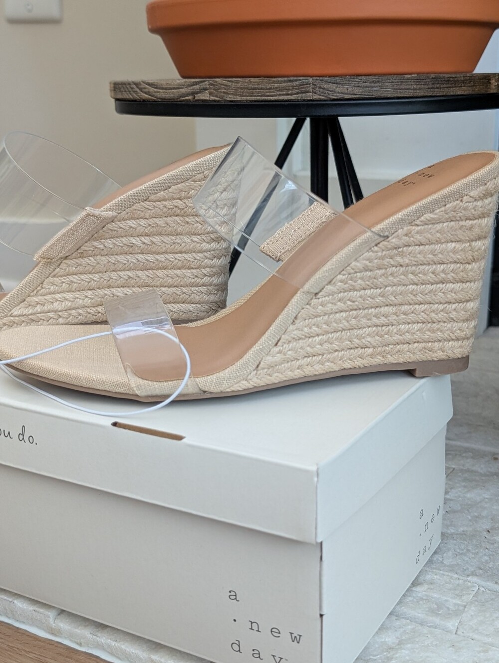 A New Day Clear Strap Tan Espadrille Wedge Sandals